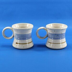 Clay in Mind Studio Pottery Mugs Big Loop Handles Set of 2 Vintage Hand Made